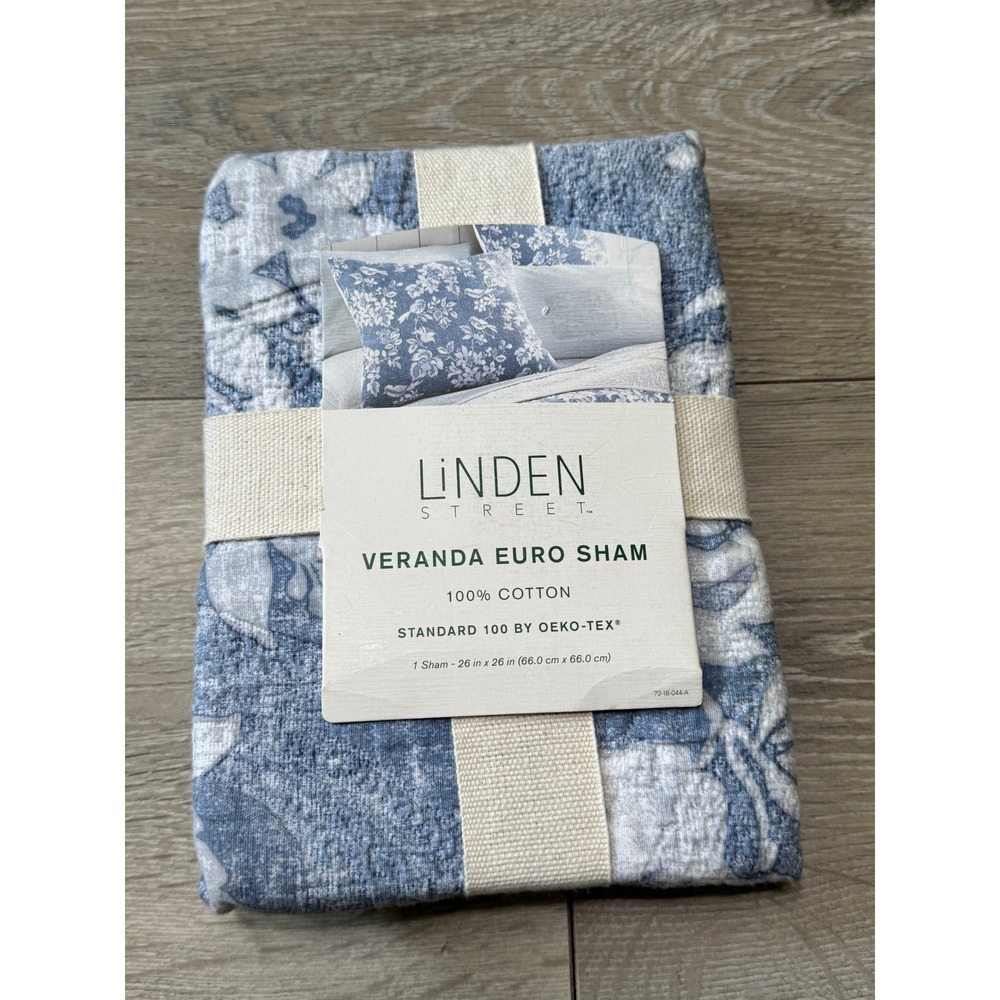 Linden‎ Street Veranda Euro Sham Vermont Blue Floral 100% Cotton 26x26 NIP
